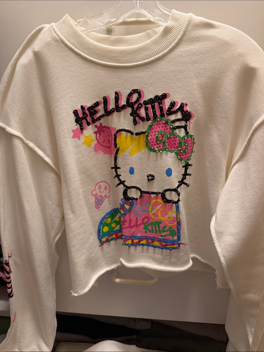 Women’s Hello Kitty Cream Sweatshirt with Multicolor Graphic